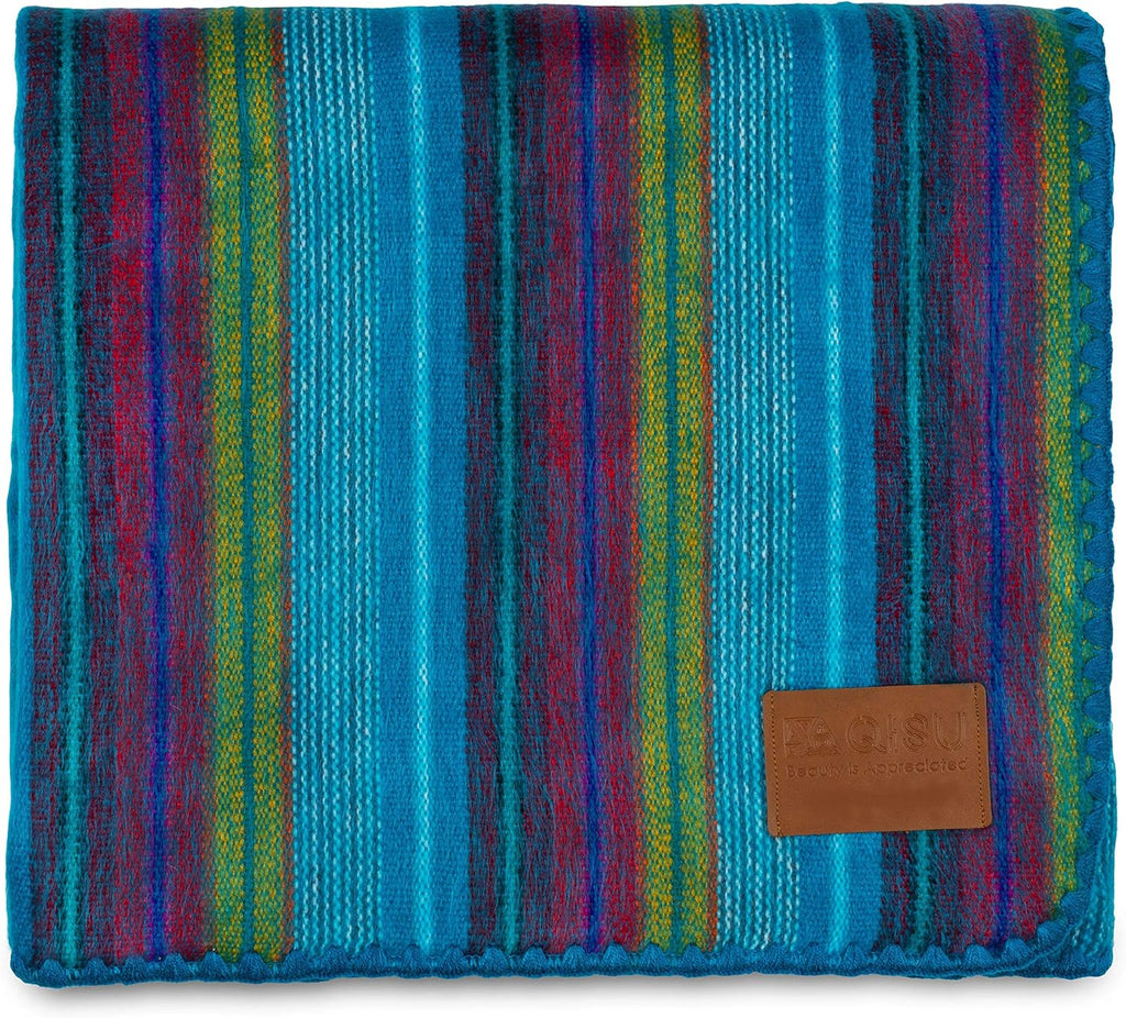 Alpaca Wool Blanket Throw, 85 x 65 inches, Turquoise Sea Foam Variegated D1886