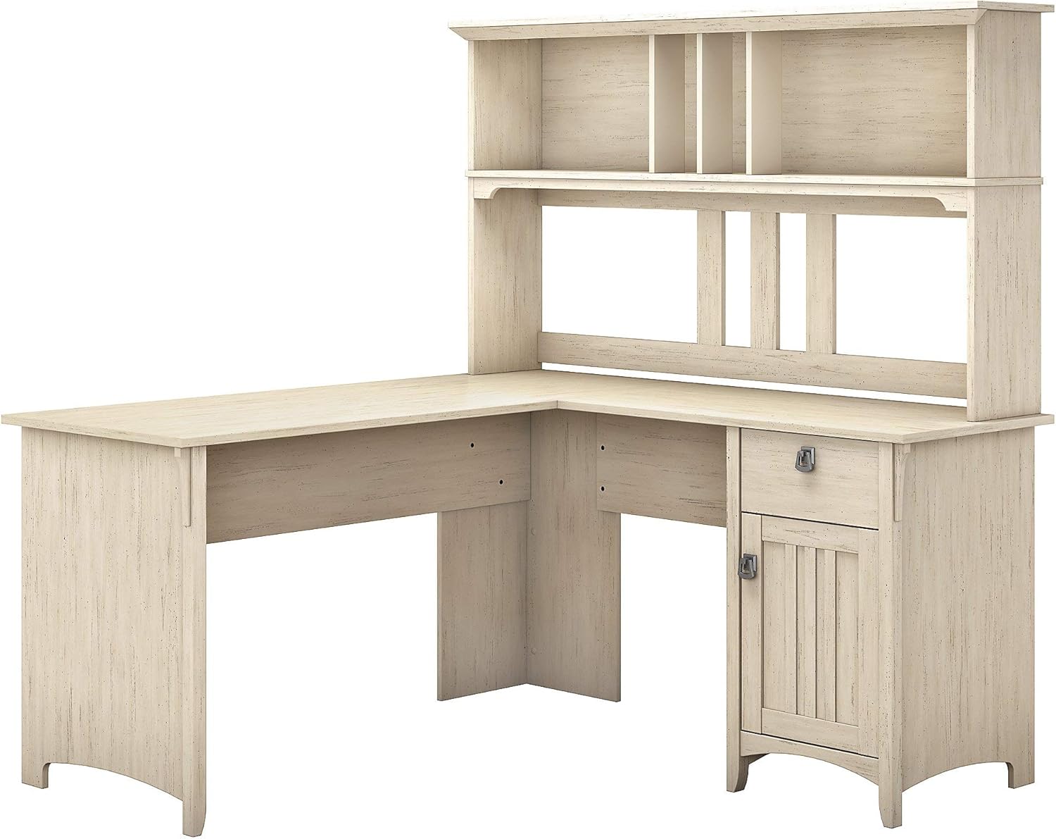 60W L Shaped Desk with Hutch in Cape Cod Gray C62010