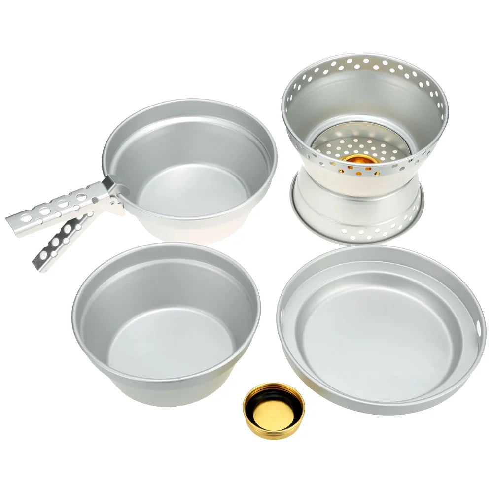 Portable Camping Cookware Mess Kit with Stand Pot Pan Cooking Set O946552