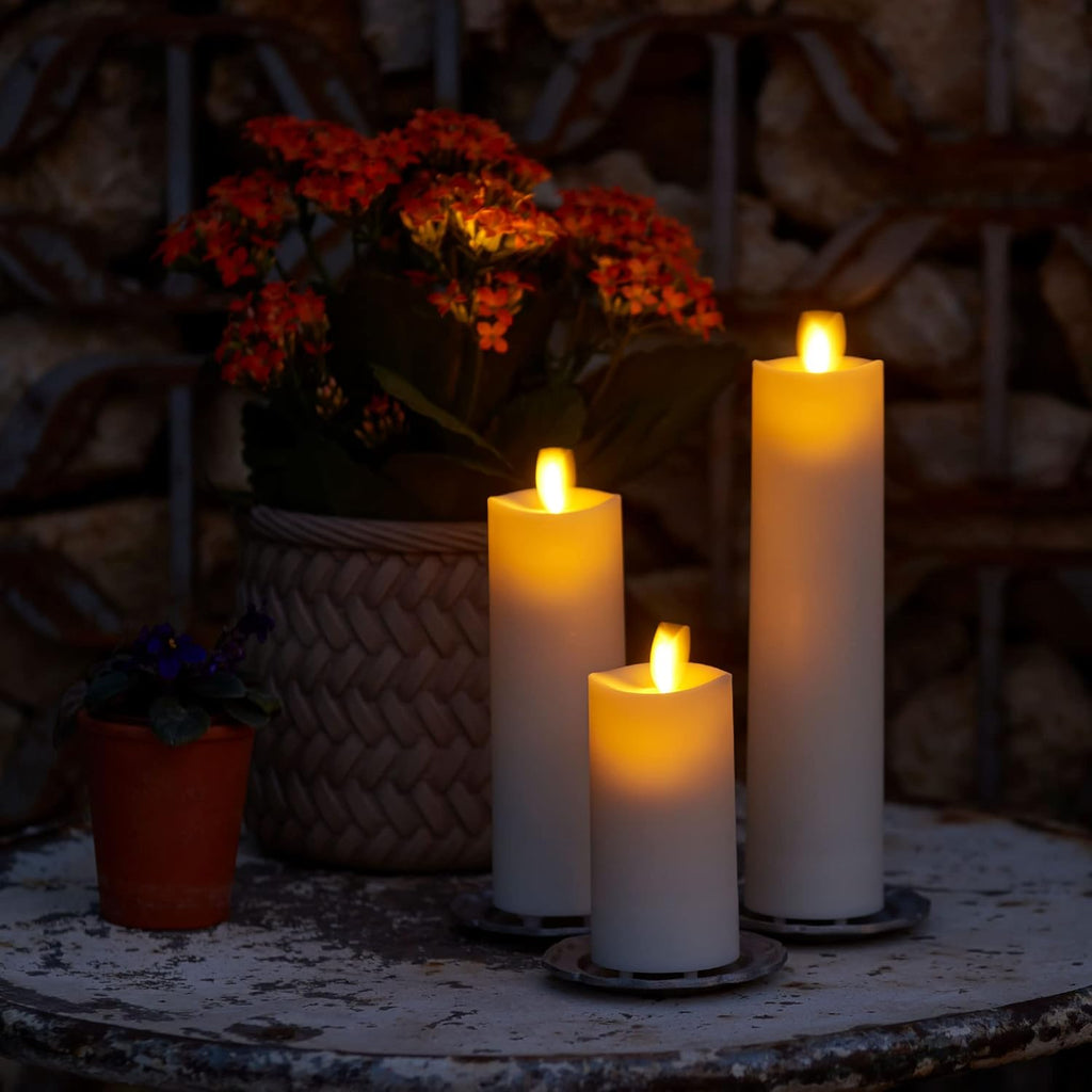 Set of 3 Flameless LED Pillar Candle with Remote Control, Ivory L159877