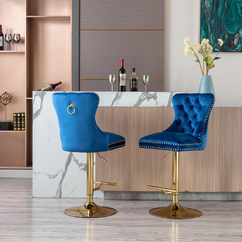Blue Velvet Adjustable Counter Height Bar Stools Set of 2 Z898700