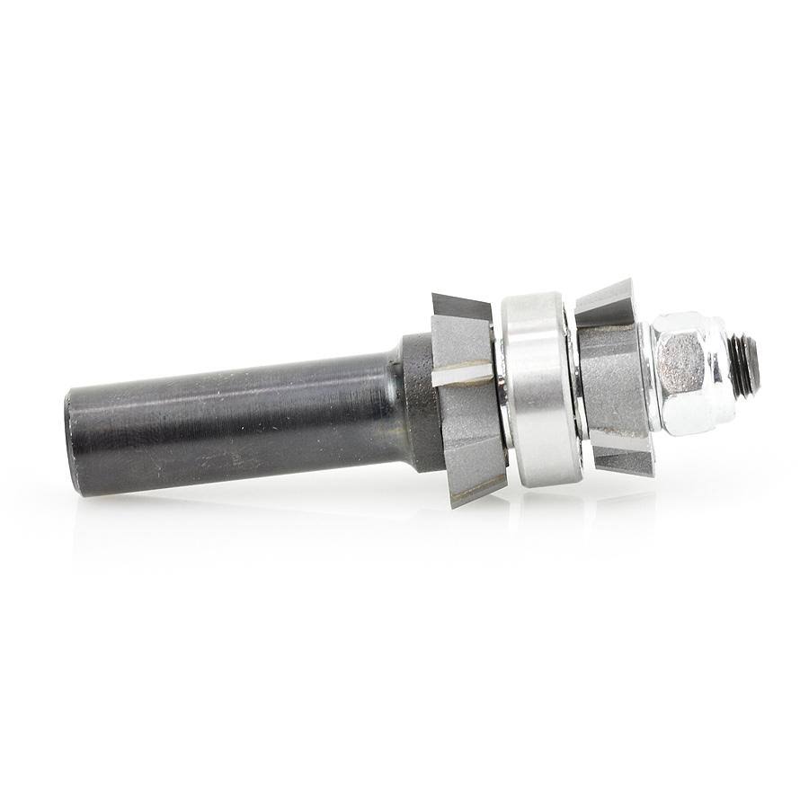 Carbide Tipped Double Bevel Trim Cutter Assembly 15 Deg x 1 inch Dia x 1/4 x 1/2 Shank with Center Ball Bearing A221