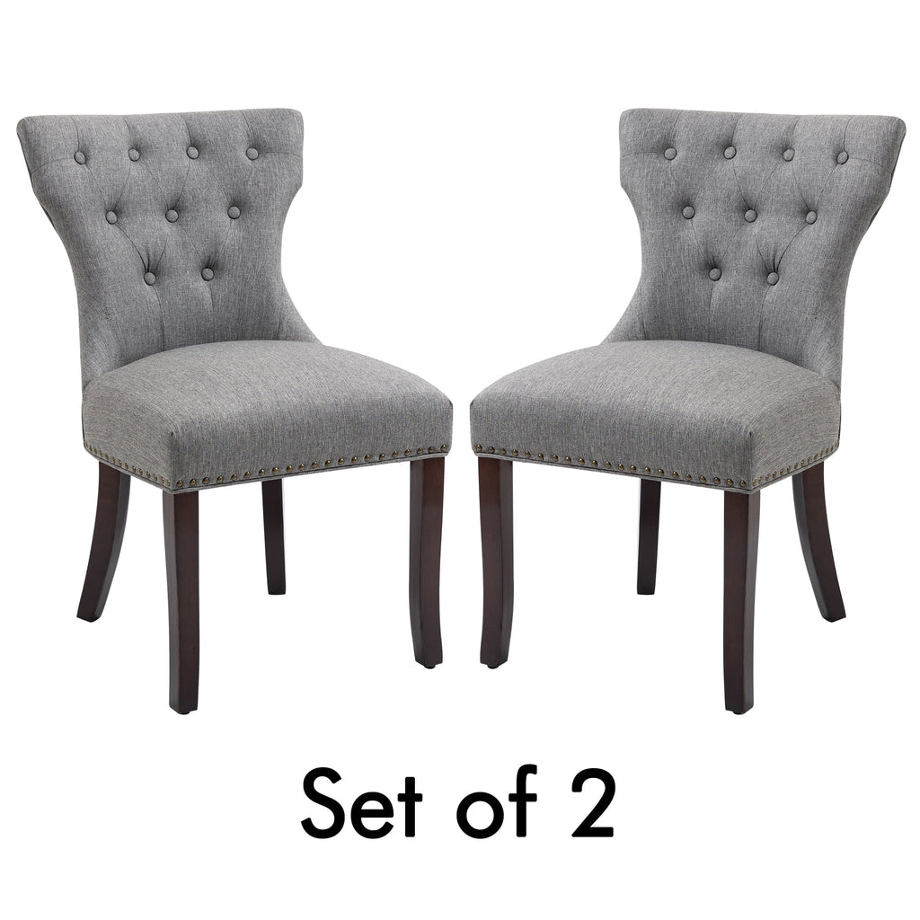 Gray Tufted Fabric Upholstered Wooden Dining Chair, Set of 2 A792