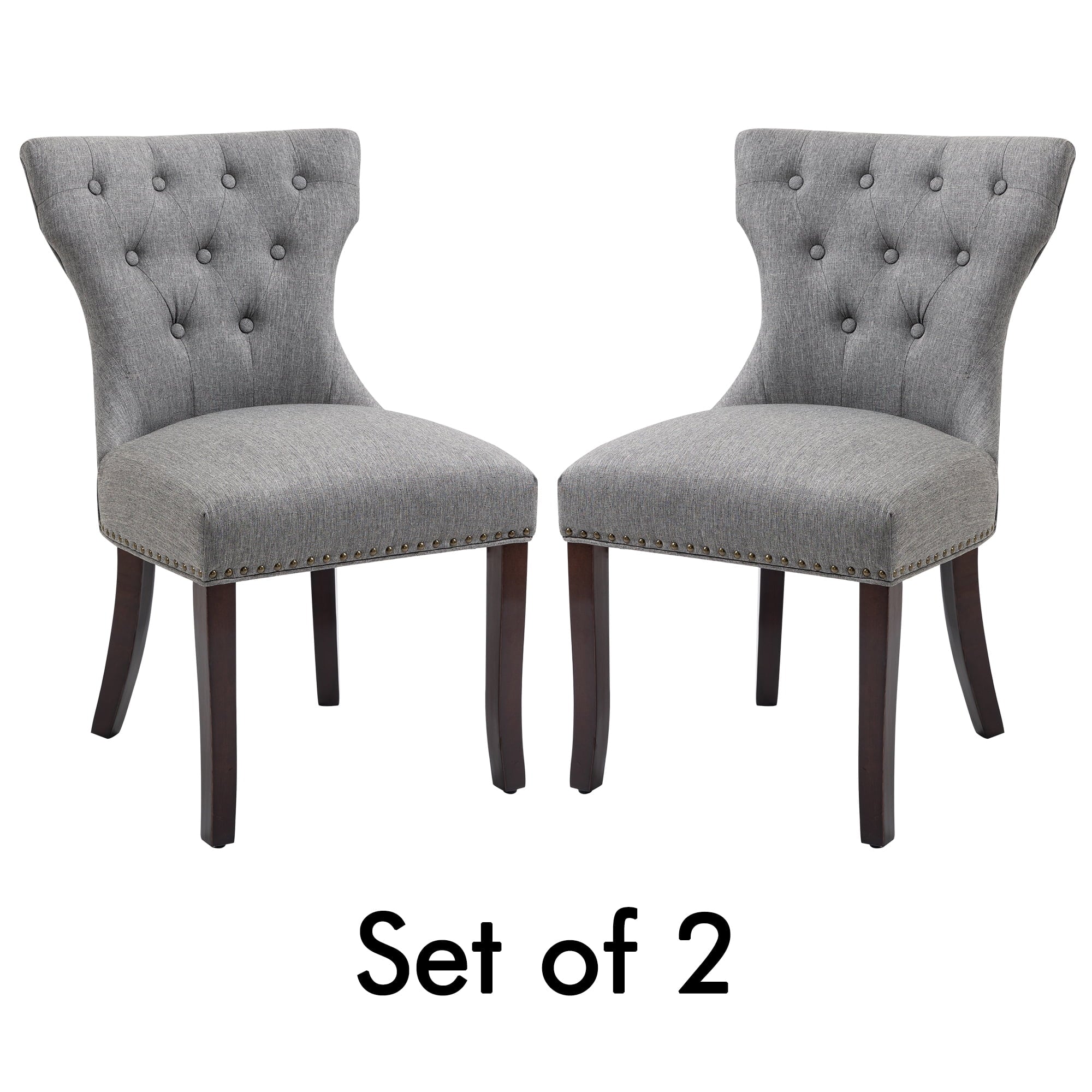 Gray Tufted Fabric Upholstered Wooden Dining Chair, Set of 2 A792