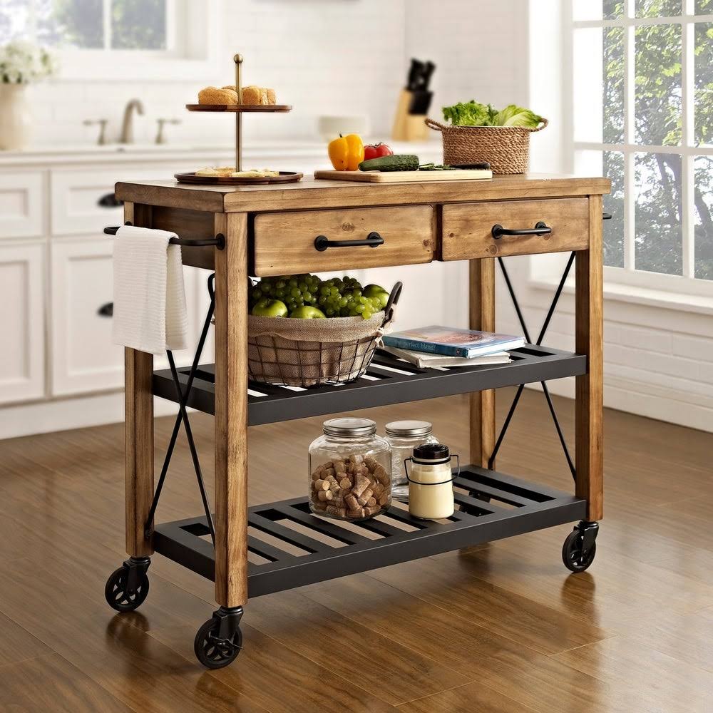 Natural Wood and Metal Kitchen Cart W90882