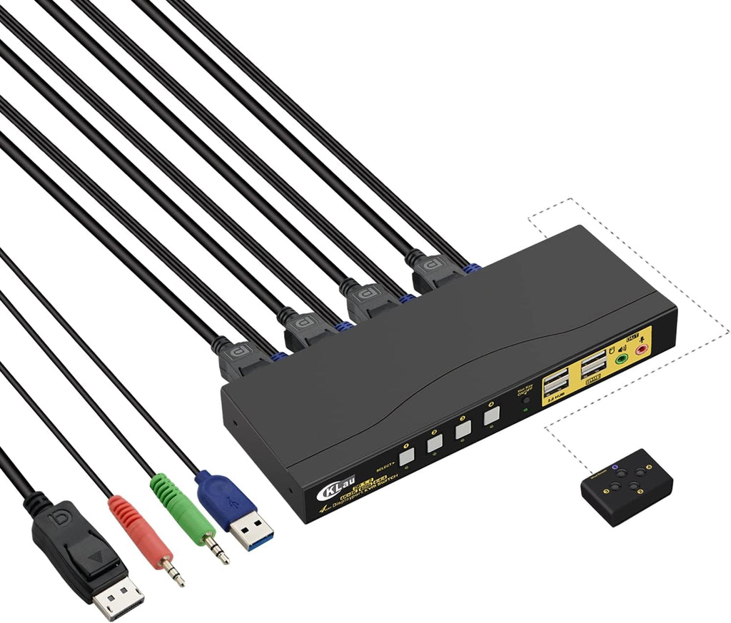 4Kx2K@60Hz DP 1.2 Dual Port Displayport KVM Switch with Audio and Cables B614