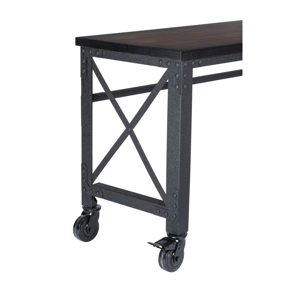 Rolling Industrial Desk with Wooden Top 52 Inches x 24 Inches M5905