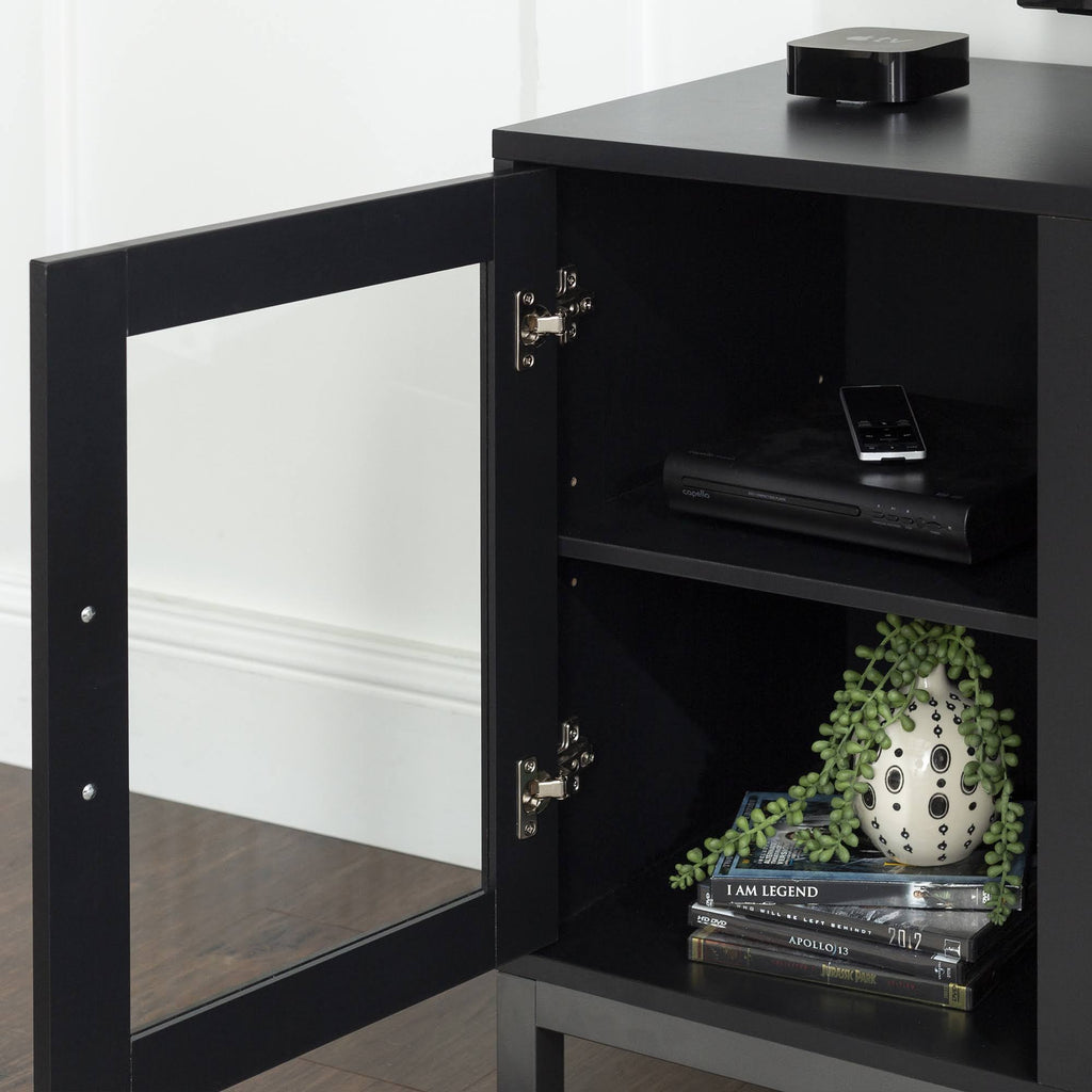 Black Wood Media TV Stand with 2 Storage Cabinets A139