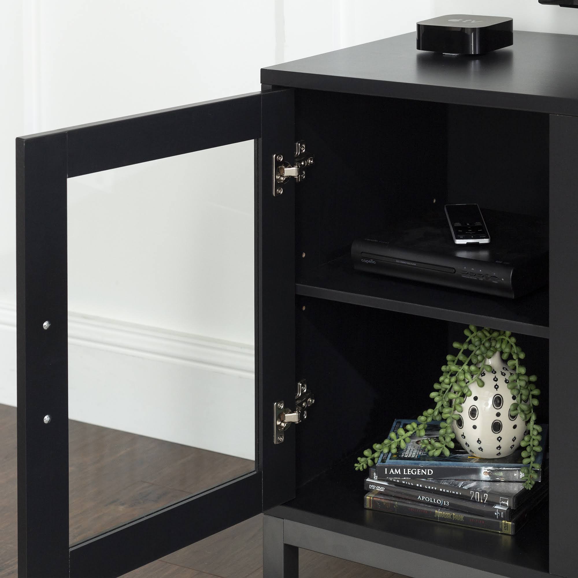 Black Wood Media TV Stand with 2 Storage Cabinets A139