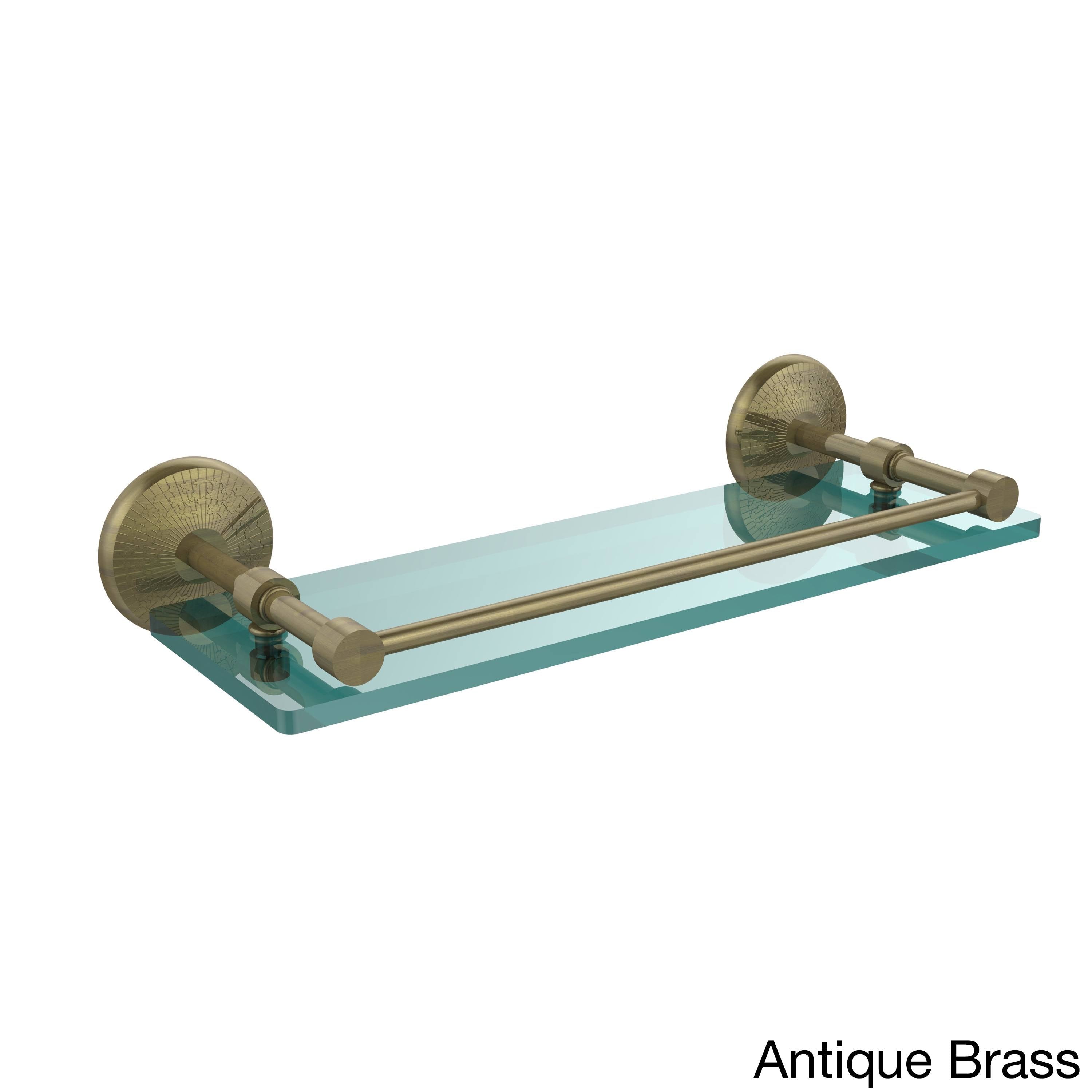 16-inch Tempered Glass Shelf with Gallery Rail - Antique Brass O957090