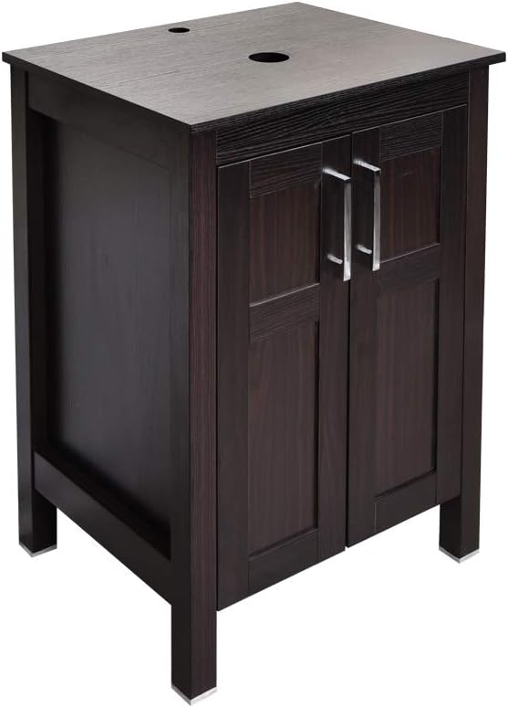 Dark Coffee 24 Inches Single Bathroom Vanity with 2-Door Cabinet and Tempered Glass Sink Top Y9583