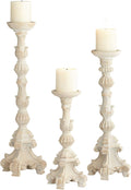 Whitewashed Carved Pillar Candle Holders Set of 3 B13682