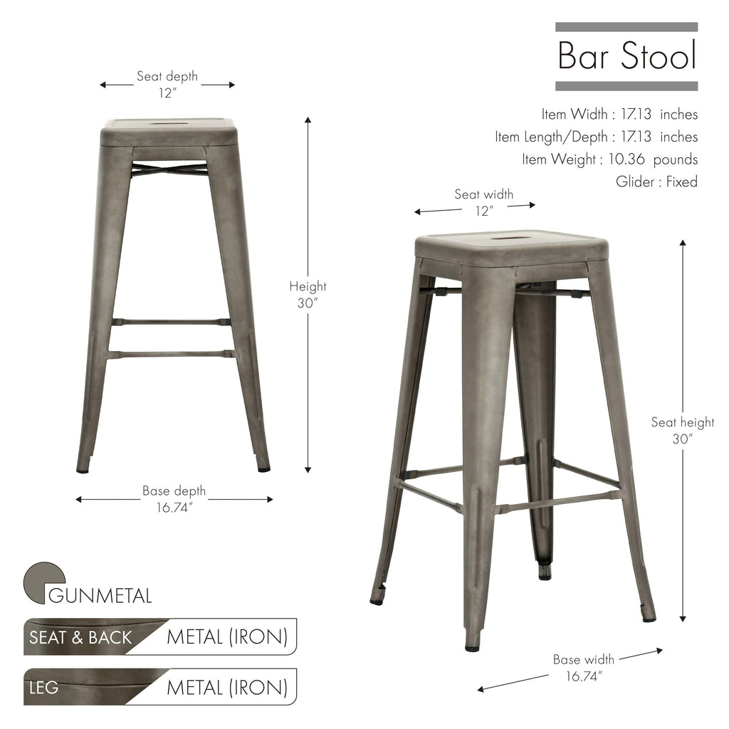 Metal Bar Stool Set of 4 Gunmetal Gray J687514