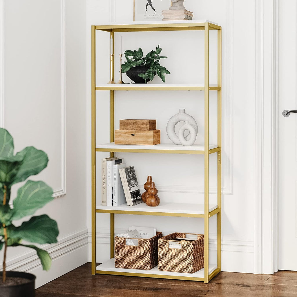 5-Shelf Bookcase with Metal Frame and Wood Shelves C63163