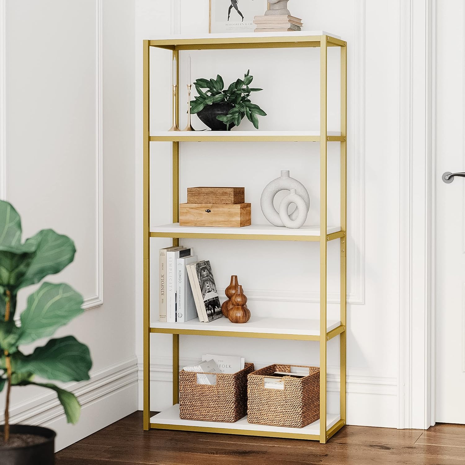 5-Shelf Bookcase with Metal Frame and Wood Shelves C63163