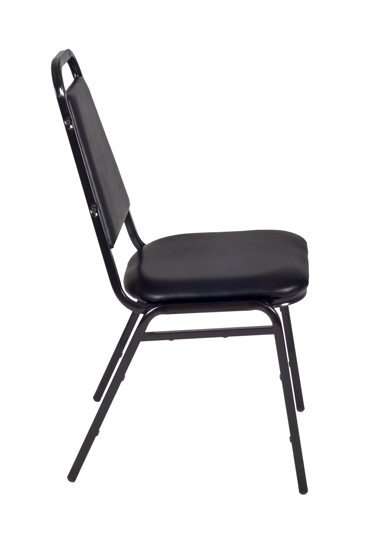 Maple Round Breakroom Table with 4 Black Stack Chairs Q543