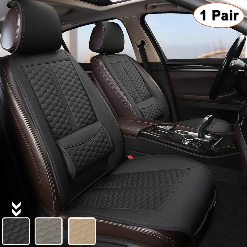 Black Car Seat Covers, 1 Pair Universal Sideless Seat Protectors with Lumbar Support and Headrest Cover, Pack of 2 O14277