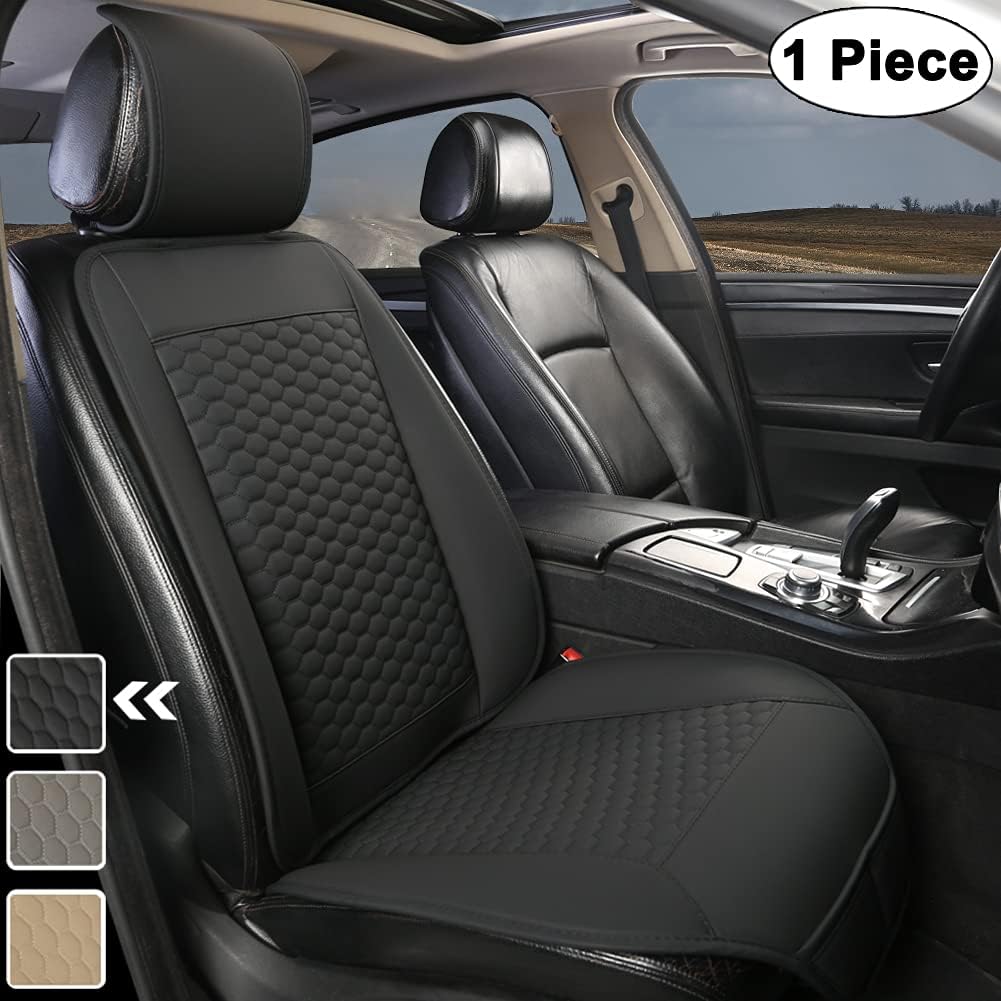 Black Car Seat Covers, 1 Pair Universal Sideless Seat Protectors with Lumbar Support and Headrest Cover, Pack of 2 O14277