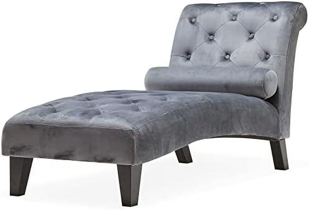 Beige Upholstered Chaise Lounge Sofa with Button Tufted Back and Hardwood Legs O170048