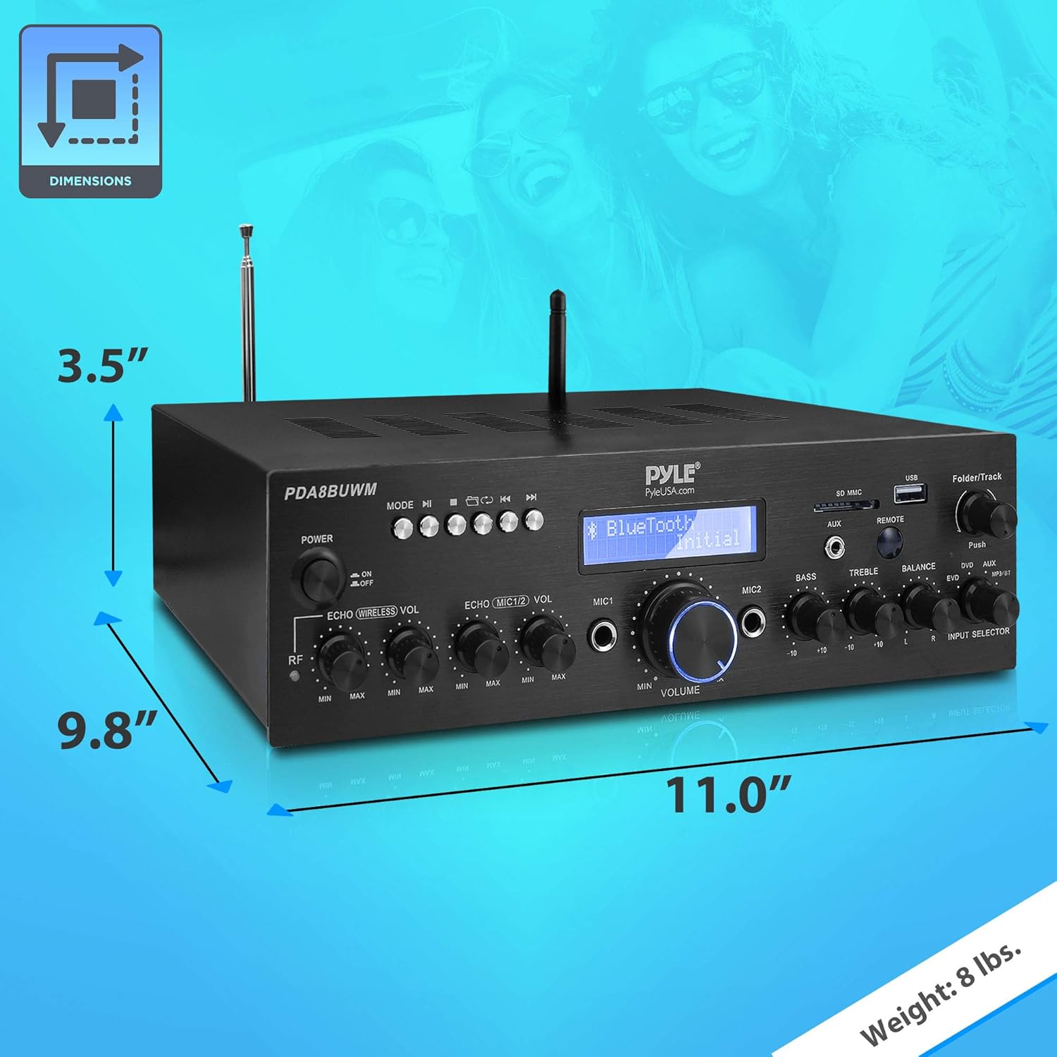 200W Dual Channel Karaoke Speaker Receiver with USB, AUX, Microphone, Echo, Radio, RCA T566017