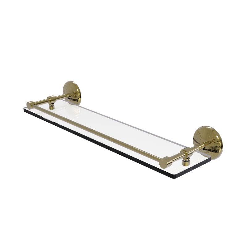 16-inch Tempered Glass Shelf with Gallery Rail - Antique Brass O957090
