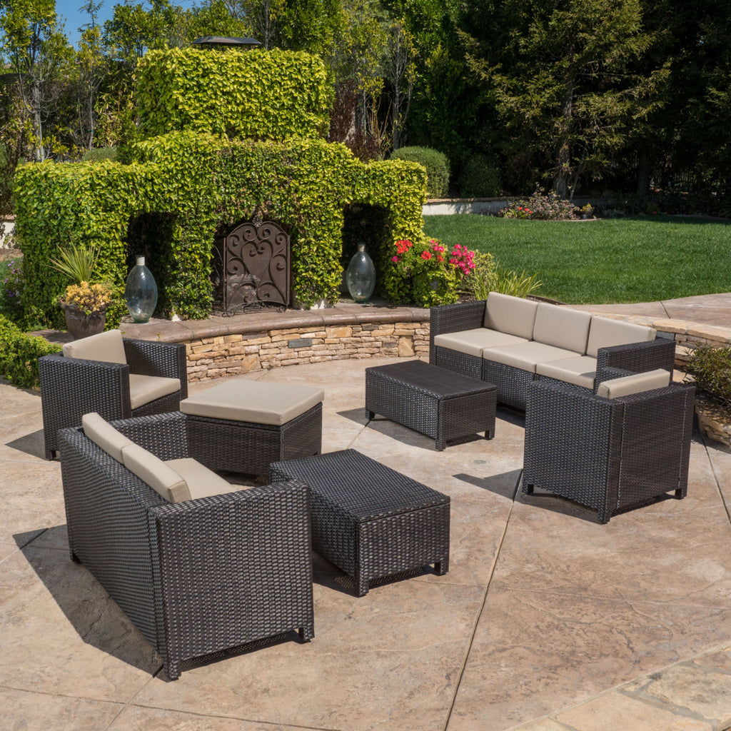 9pc Outdoor Wicker Sectional Sofa Set with Cushions F118357
