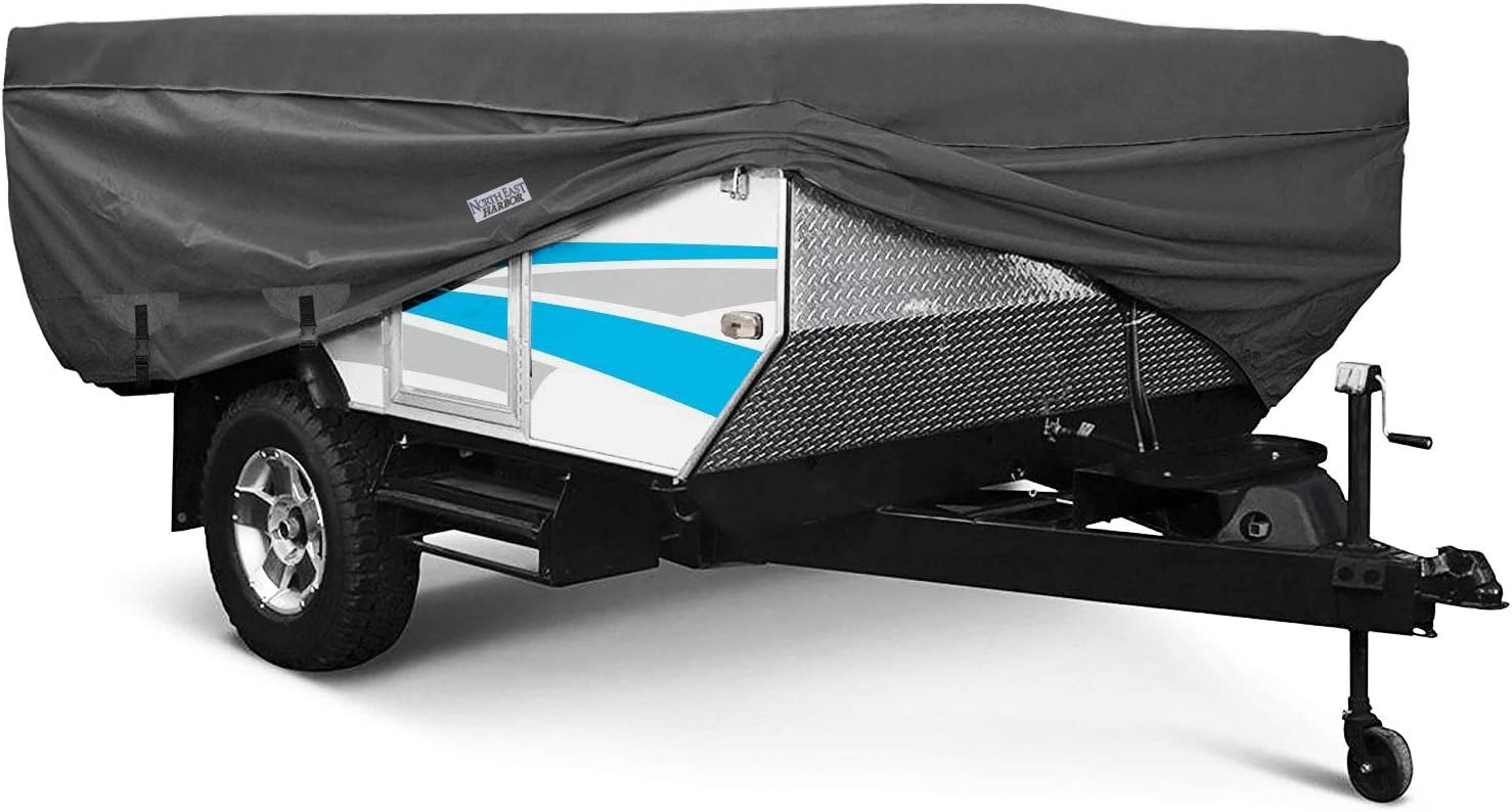 Waterproof Folding Camping Travel Trailer Storage Cover, 300D Polyester, Fits Length 16'-18', Gray F485