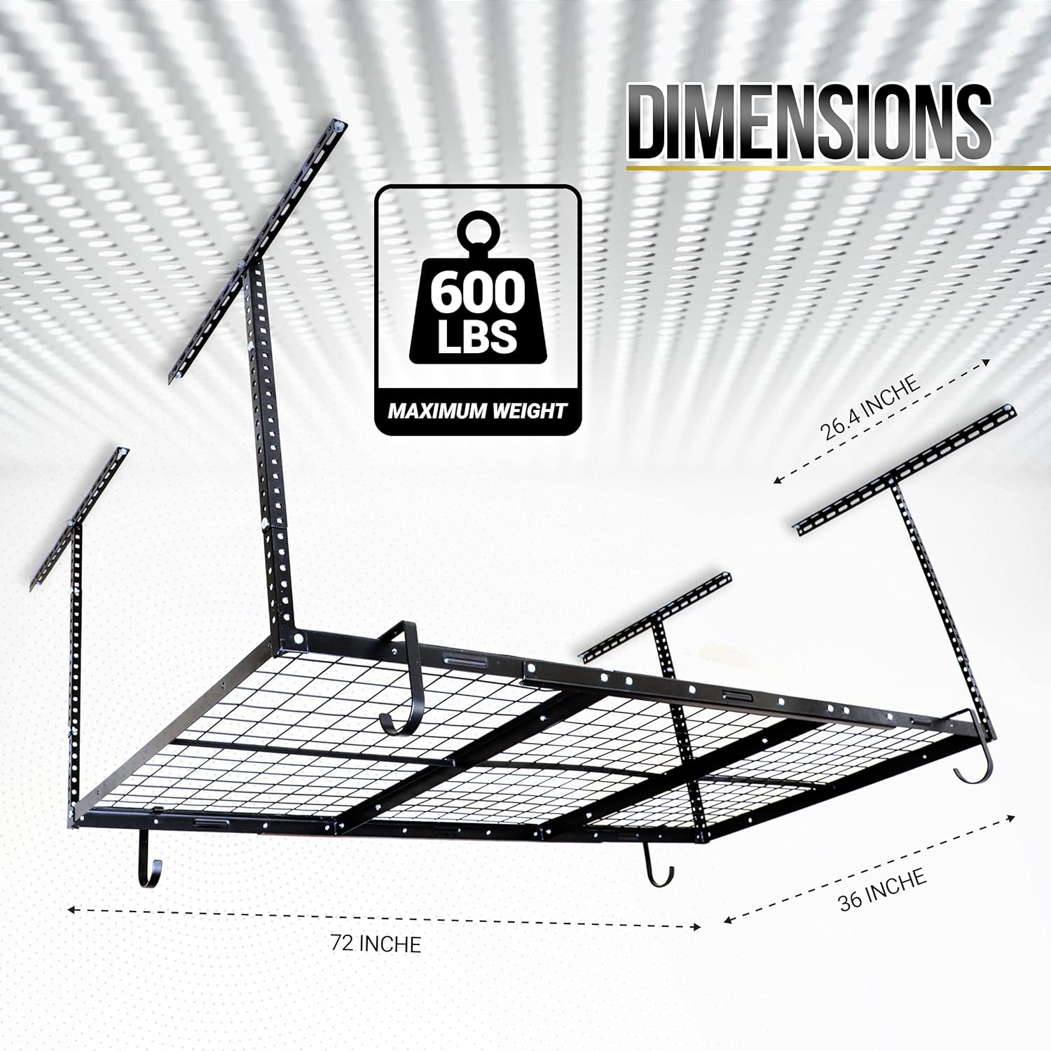 Overhead Garage Shelving Storage Rack, Adjustable 3’ x 6’, Heavy Duty Mounted Storage Shelves with 4 Flat Hooks H512798