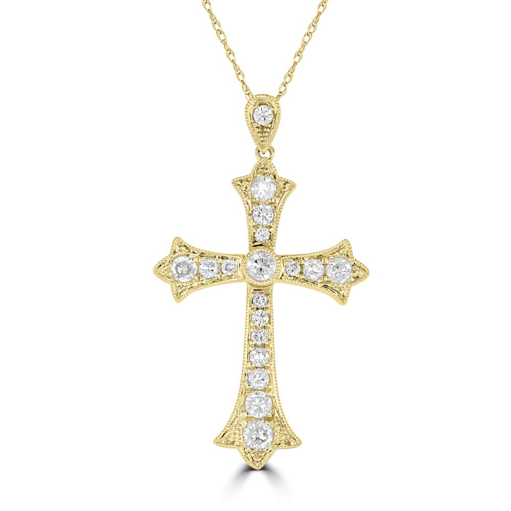 14K Yellow Gold Diamond Cross Pendant with 18 inch Chain 0.57 Cttw F62060