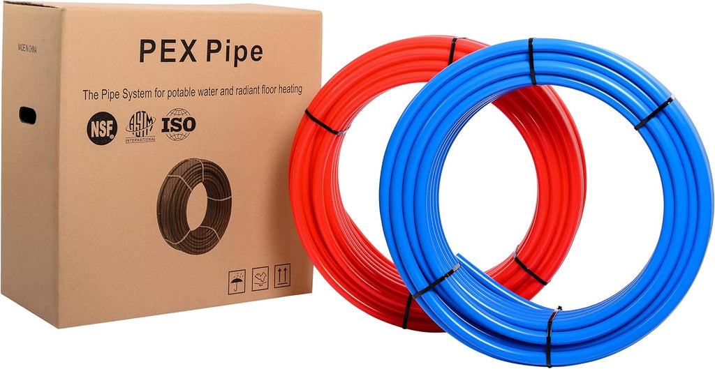 Blue & Red 3/4-Inch Pex-b Pipe/Tubing 2 x75 ft (150 ft) Length with Pipe Cutter O6557