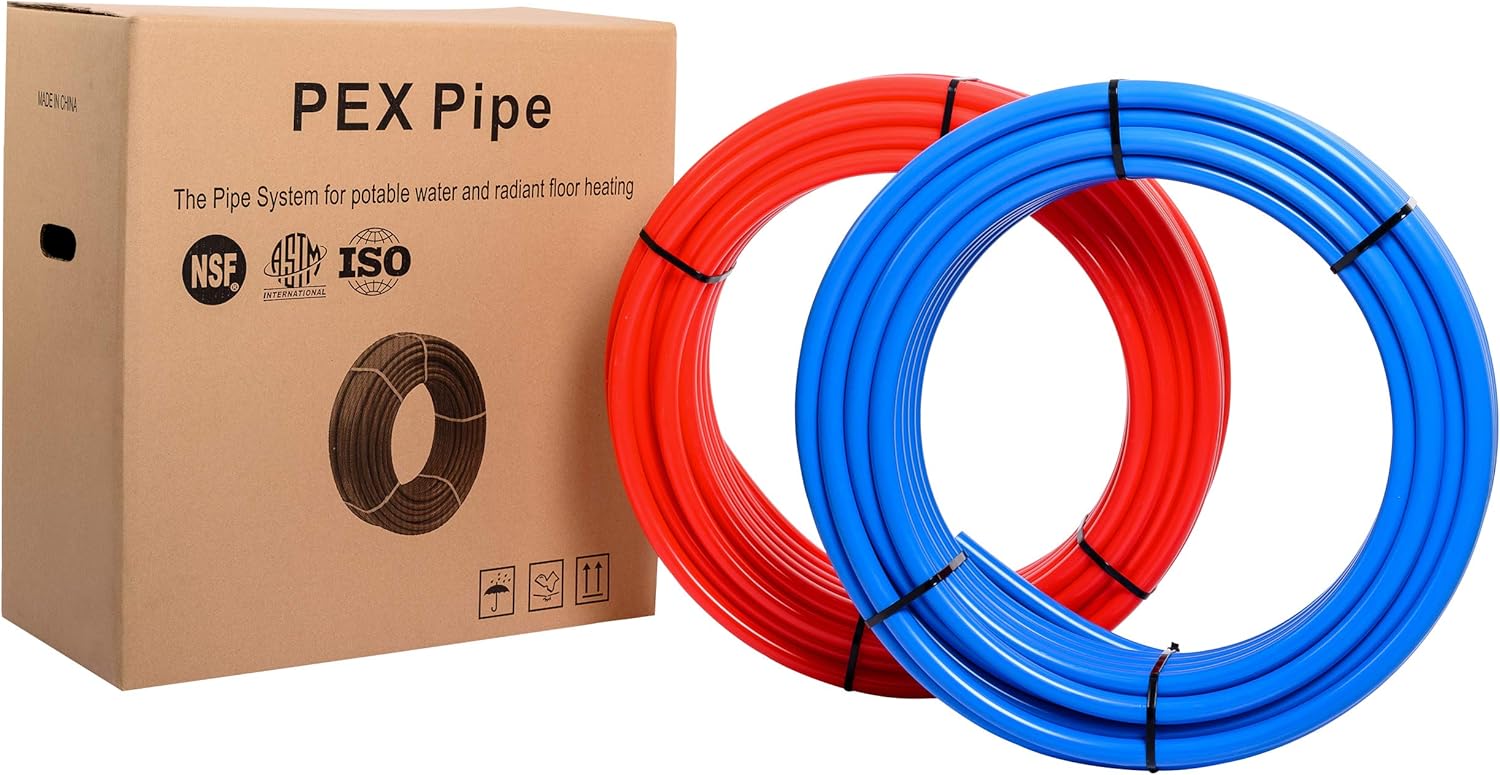 Blue & Red 3/4-Inch Pex-b Pipe/Tubing 2 x75 ft (150 ft) Length with Pipe Cutter O6557