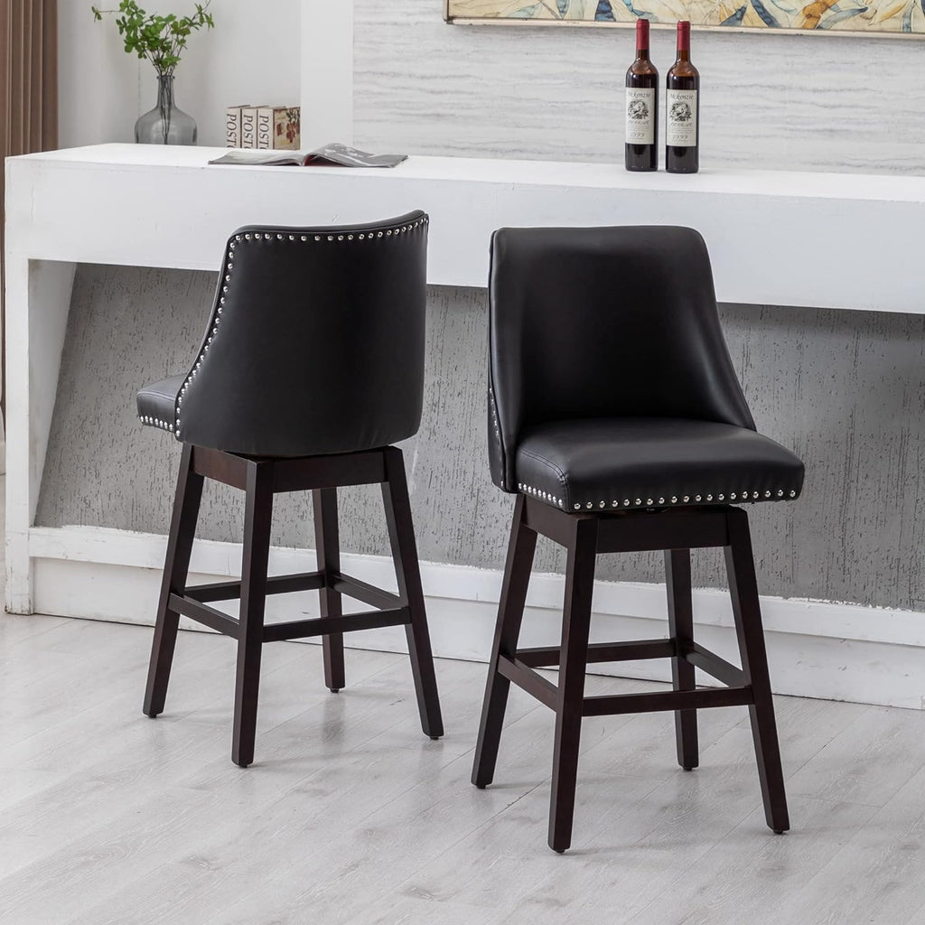 27 inch PU Leather Swivel Barstools with Wood Legs Q264365