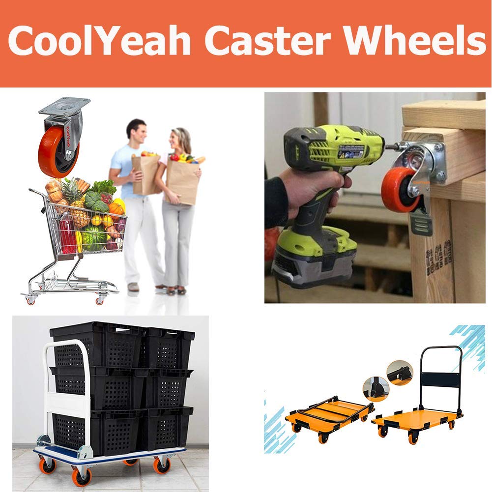 4 inch Swivel Plate PVC Caster Wheels, Heavy Duty Locking Casters (Pack of 8, 4 with Brake & 4 Without) B942589