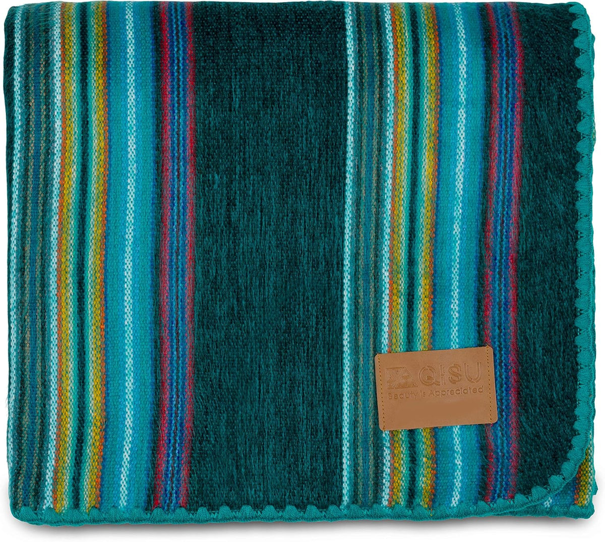 Alpaca Wool Blanket Throw, 85 x 65 inches, Turquoise Sea Foam Variegated D1886