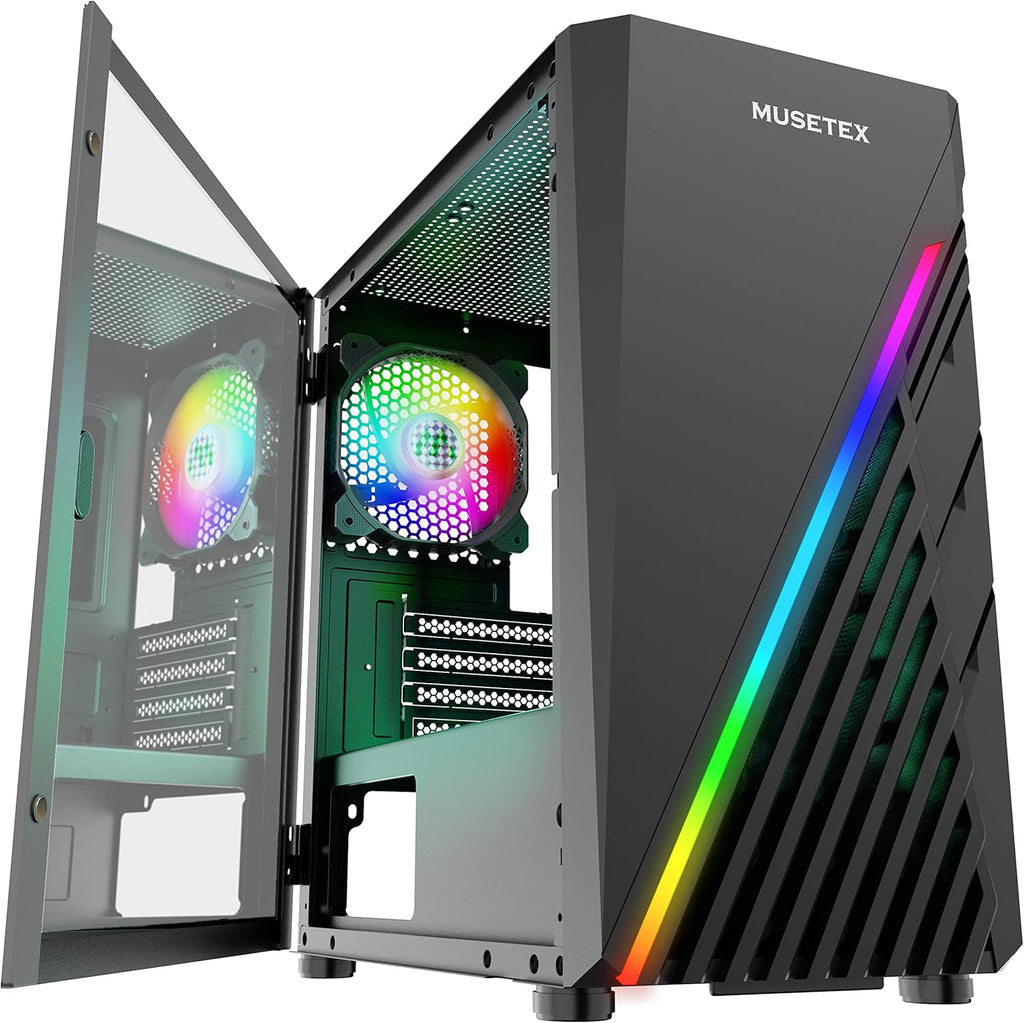 Black Micro-ATX Mid Tower PC Case with Tempered Glass, Pack of 2 X3907