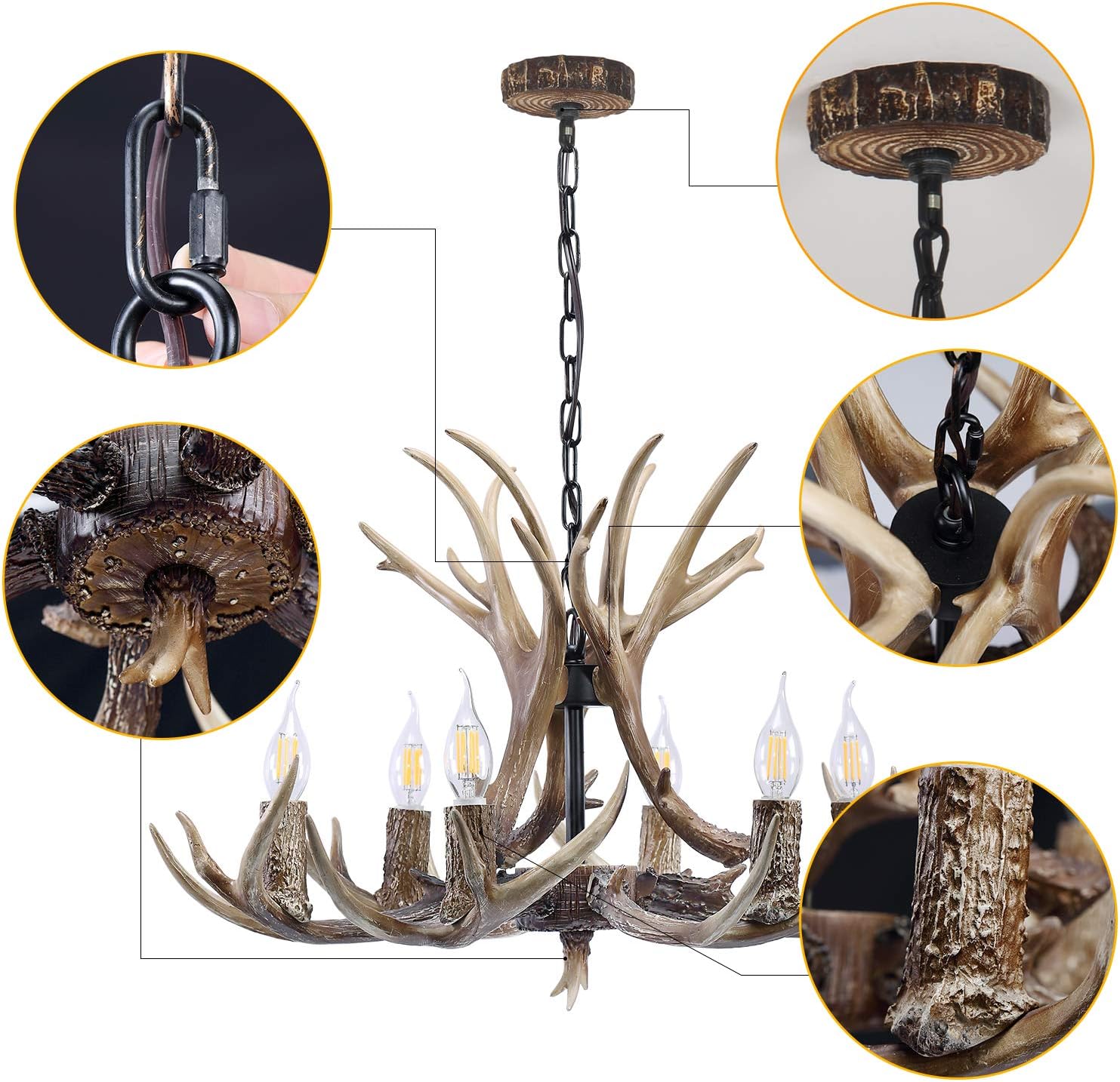 6 Light Resin Deer Antler Chandelier B59757