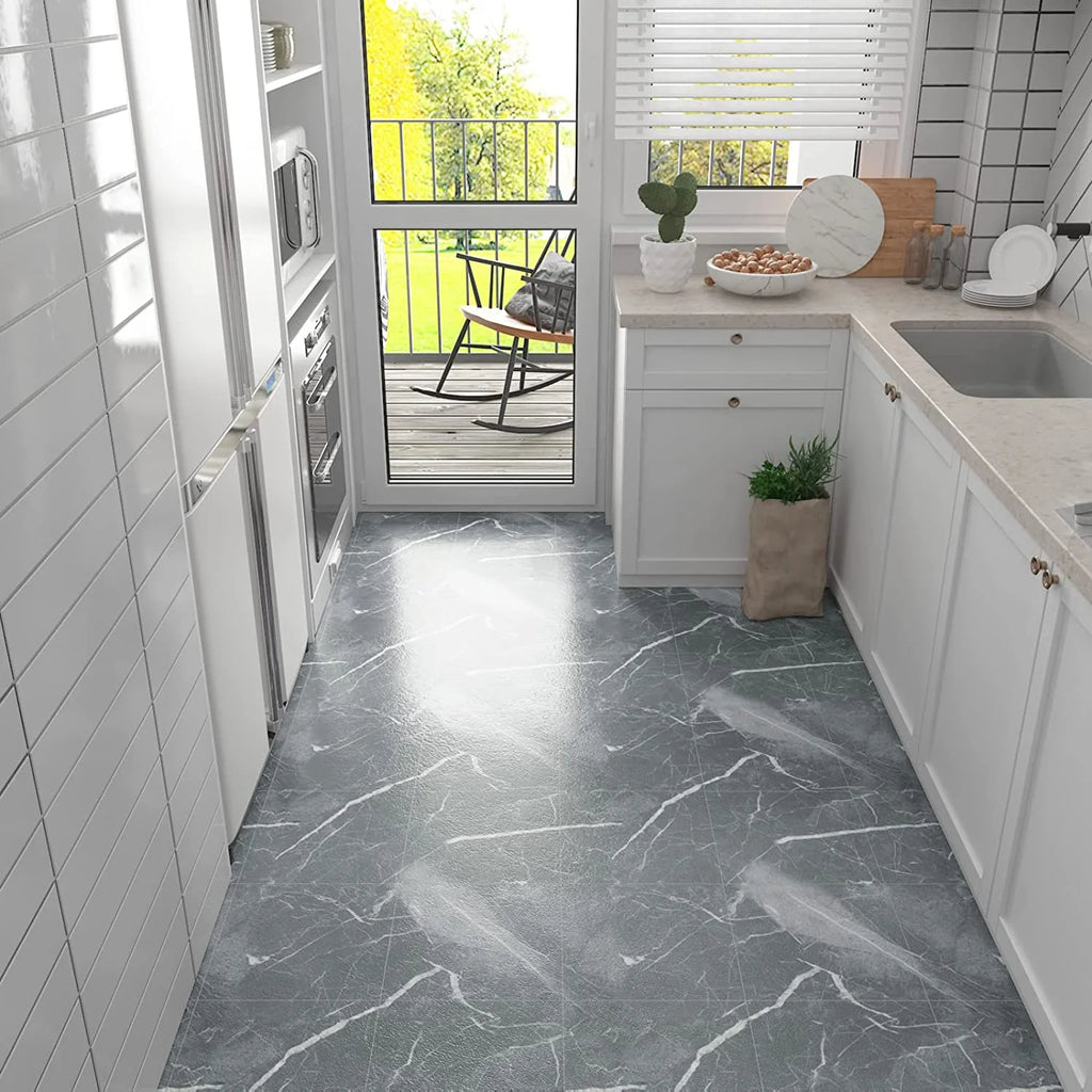 12-Pack Grey Marble Peel and Stick Vinyl Flooring Tile A170553