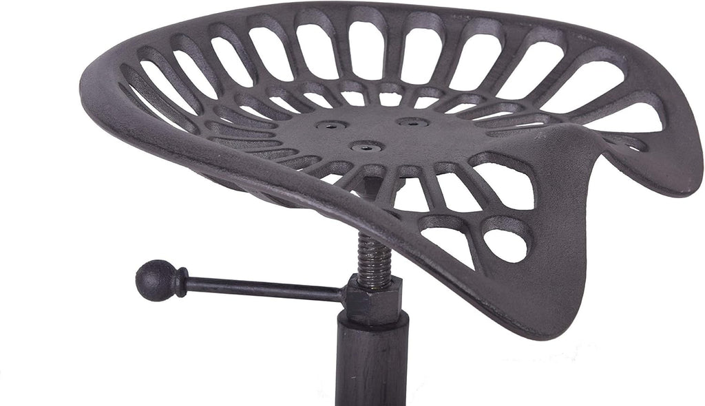 Industrial Bar Stool with Cast Iron Tractor Seat, Adjustable Counter Height Swivel Metal Stool Q897