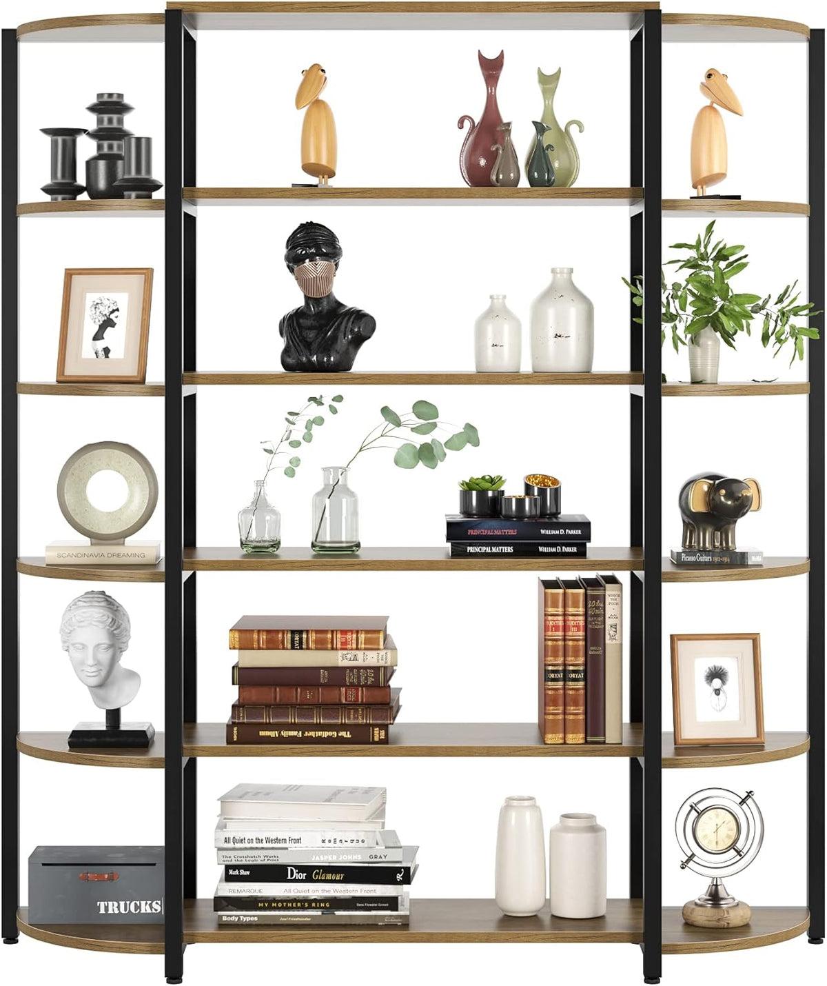 6-Tier Vintage Wooden Bookshelf, Rustic Brown J490199