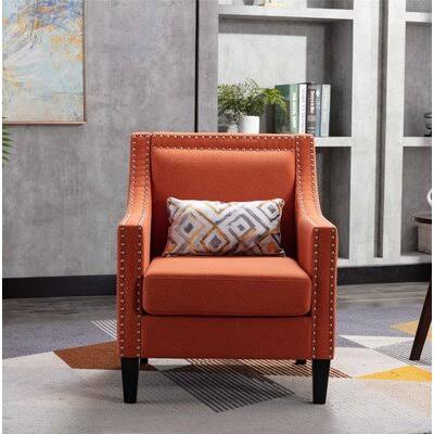 Orange Linen Armchair with Solid Wood Legs B450