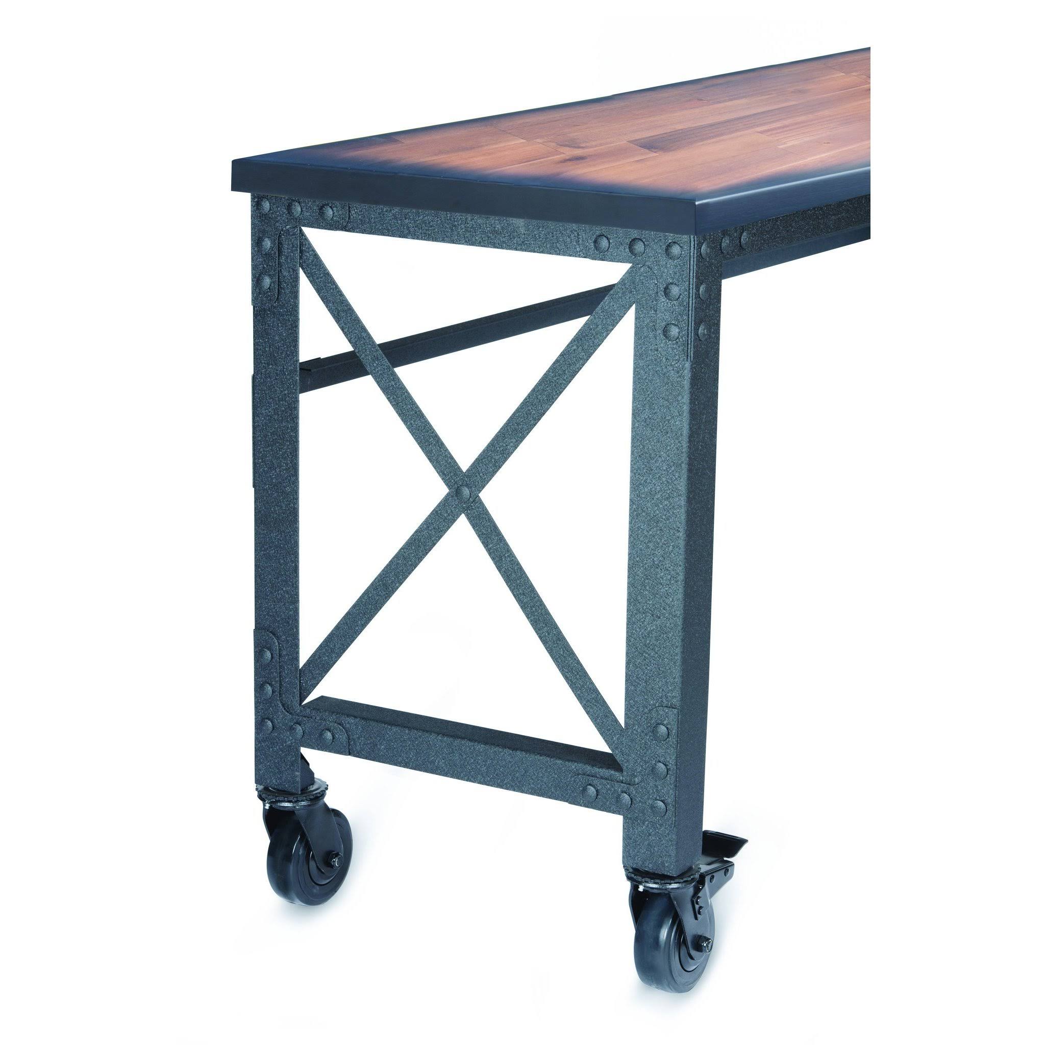 Rolling Industrial Desk with Wooden Top 52 Inches x 24 Inches M5905