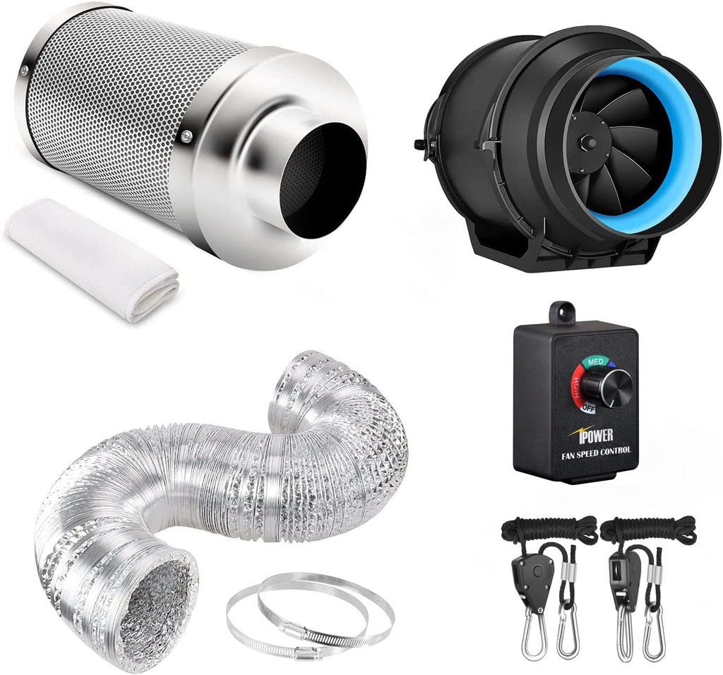 8 Inch 500 CFM Inline Fan with Variable Speed Controller Carbon Filter 25 Feet Ducting Combo N4279