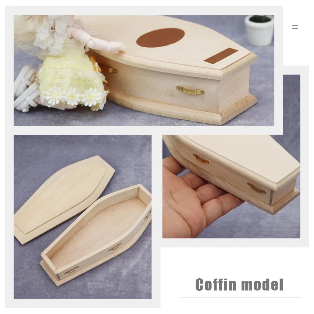 Wood Dollhouse Coffin Ornament I65333