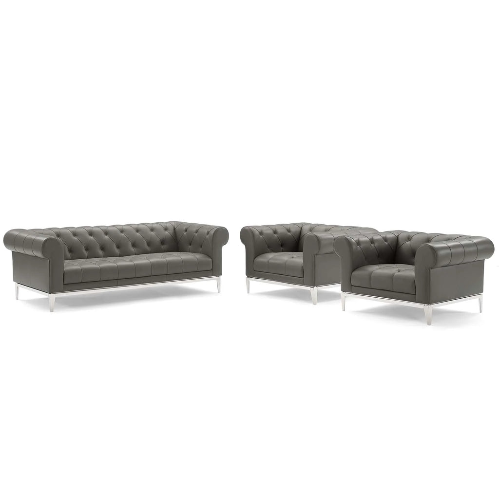 Tufted Upholstered Leather 3 Piece Set in Gray L56950