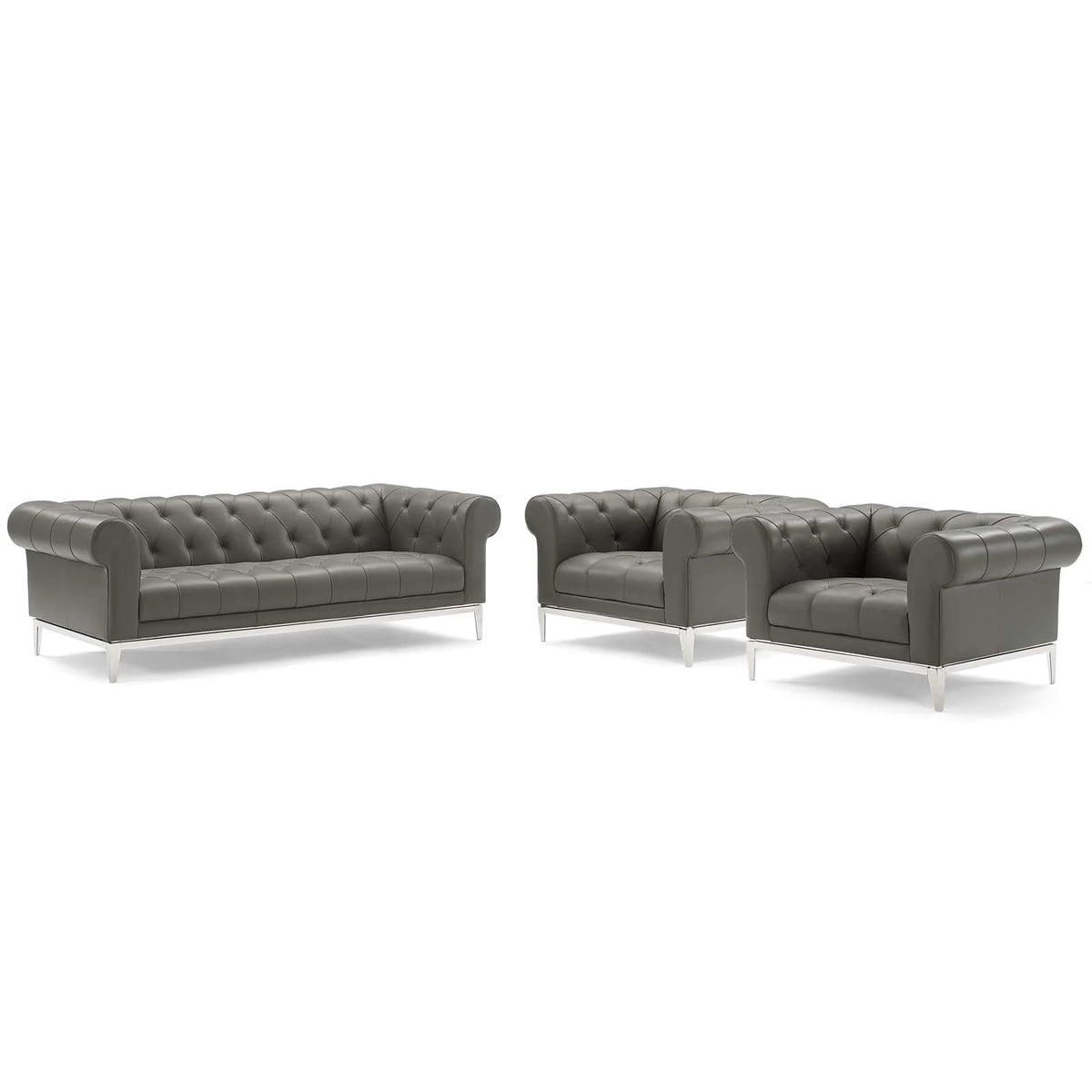 Tufted Upholstered Leather 3 Piece Set in Gray L56950
