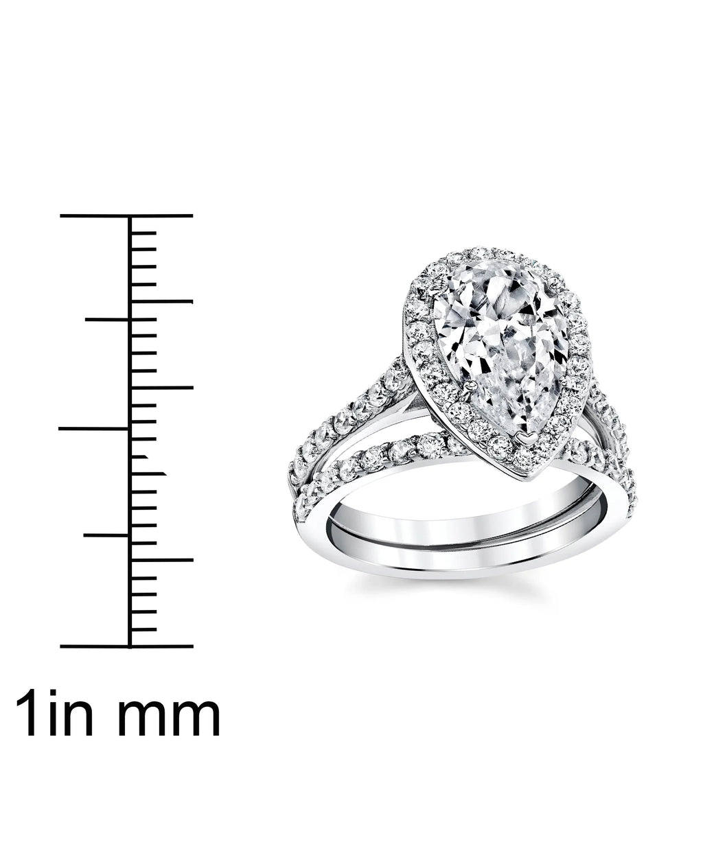 3CT Teardrop Pear Shape Solitaire AAA CZ Engagement Ring Bridal Set in 2 piece Sterling Silver 925 R32435
