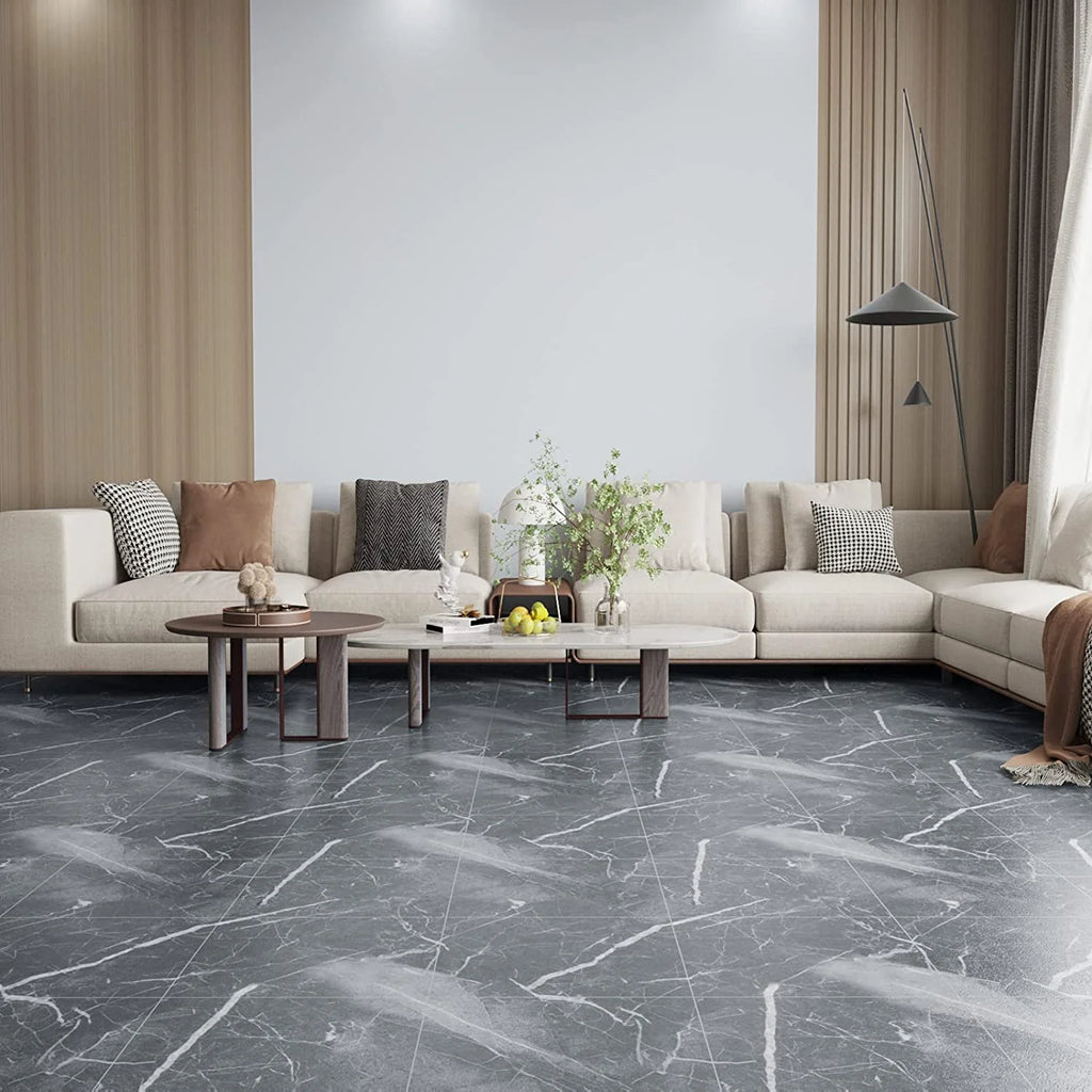 12-Pack Grey Marble Peel and Stick Vinyl Flooring Tile A170553