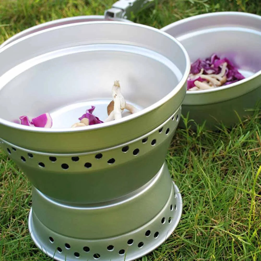 Portable Camping Cookware Mess Kit with Stand Pot Pan Cooking Set O946552