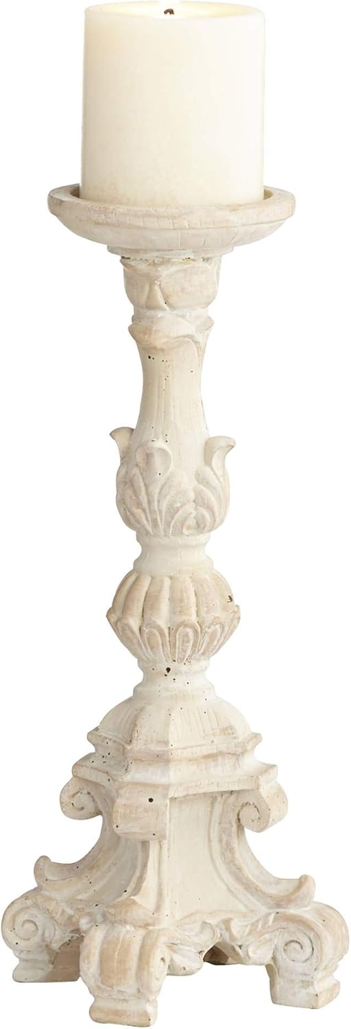Whitewashed Carved Pillar Candle Holders Set of 3 B13682