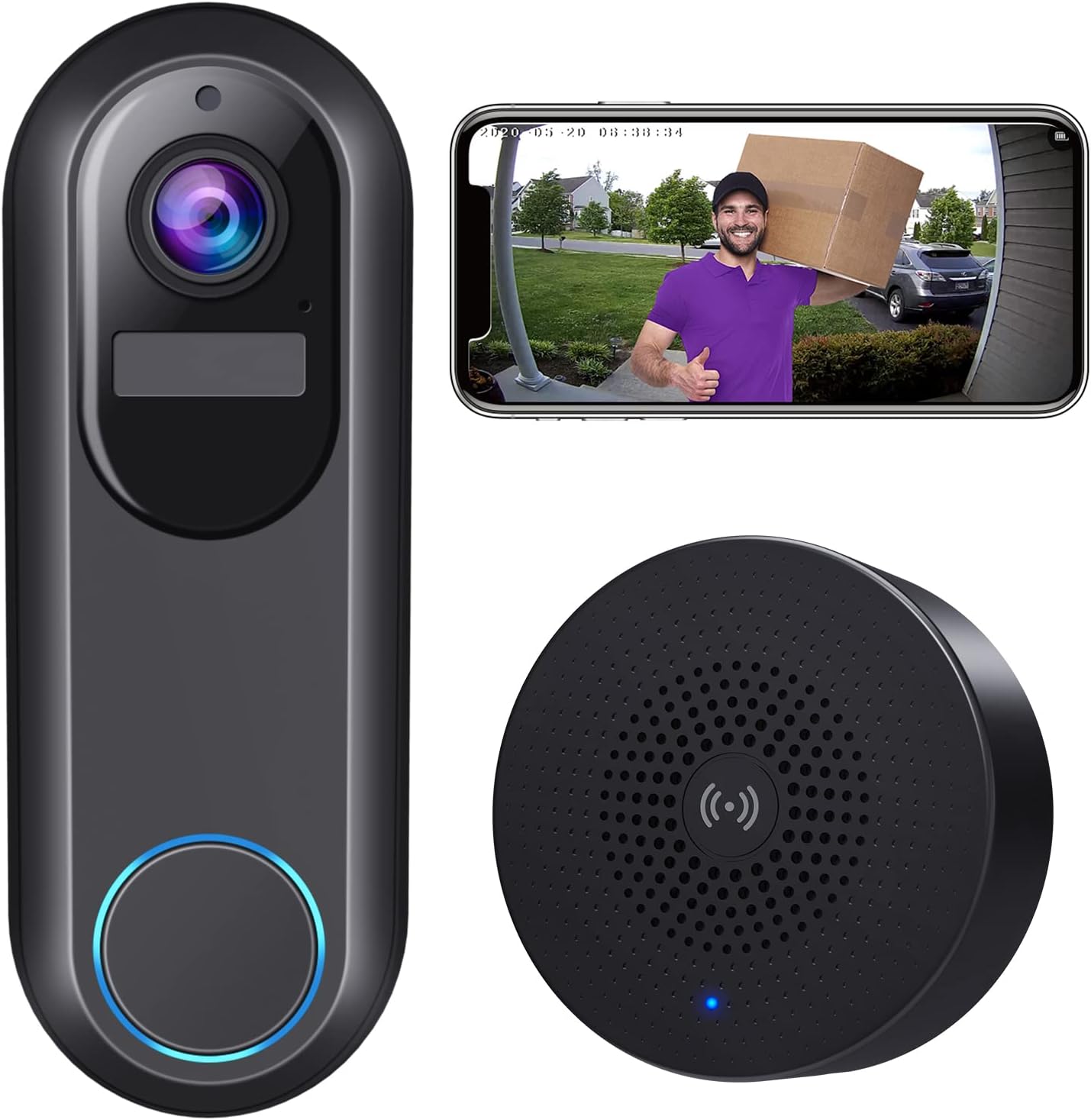 2 Pack 1080P HD WiFi Video Doorbell Camera with Wireless Chime I8065